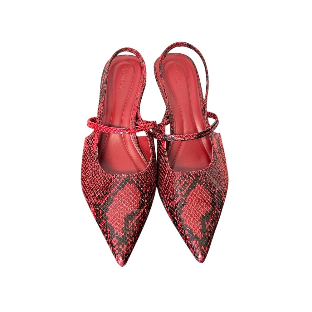 Open Edit Evelyn Red Snakeskin Slingback Kitten Heels Pointed Toe Size 10